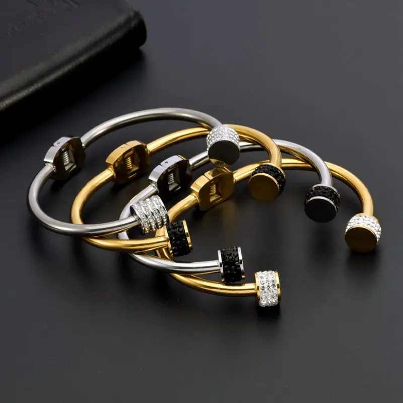 

New Fashion Stainless Steel Open Men Women Cuff Crystal Bangles Trendy Mesh Surface Charm OL Bracelets Jewelry Gift
