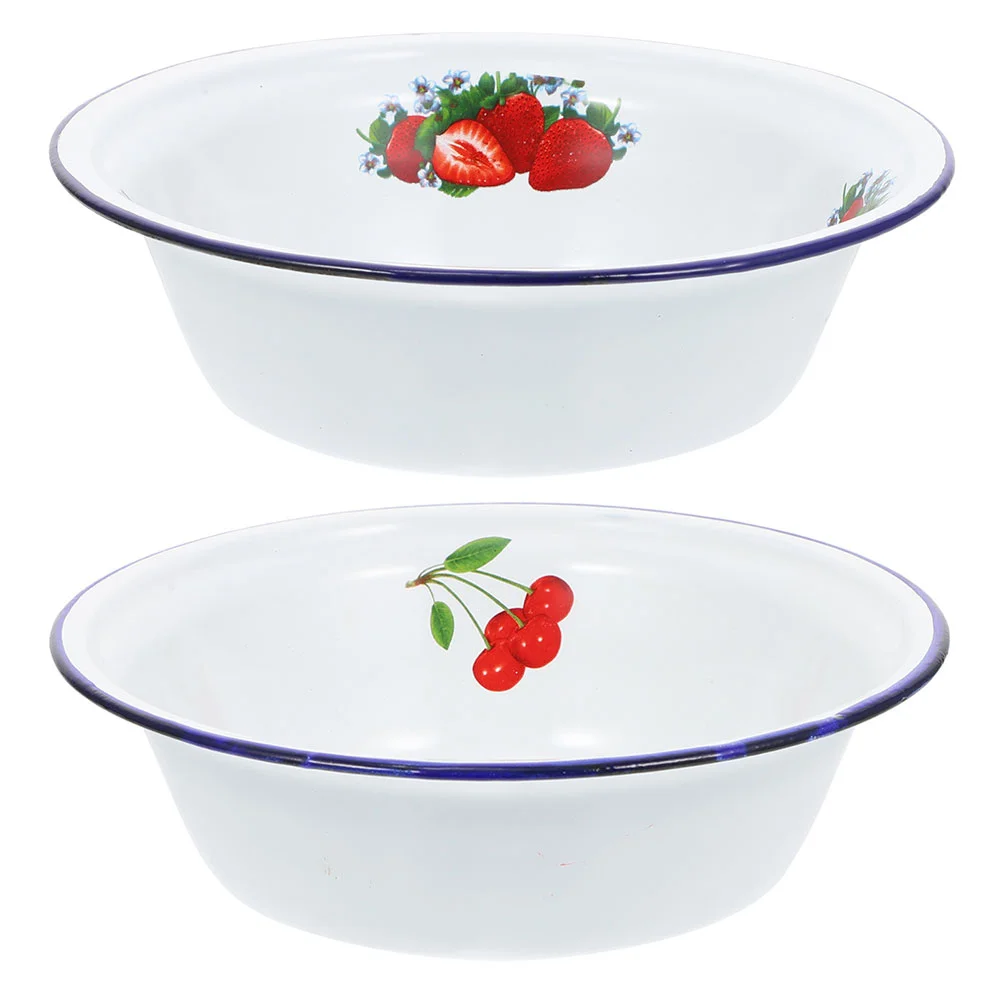 

2 Pcs Outdoor Decor Vintage Soup Bowls Vintage Home Decor Metal Cereal Bowls Hand Decor Enamels Pots Deep Basin Enamel Basin