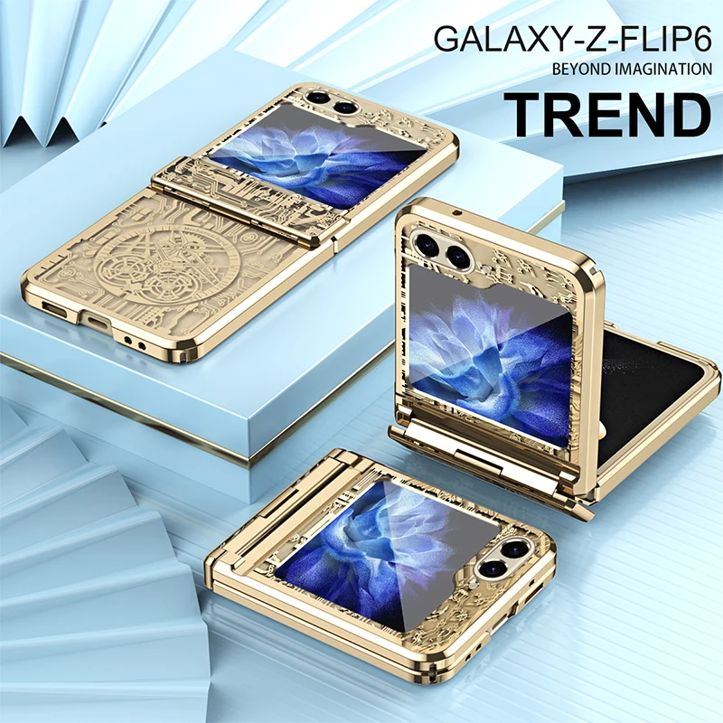 Фото Роскошный гальванический чехол для телефона Samsung Galaxy Z Flip 6 5 4 3 Flip6 Flip5 Flip4 Flip3 Защитная петля Прозрачная крышка с защитой от падения №1