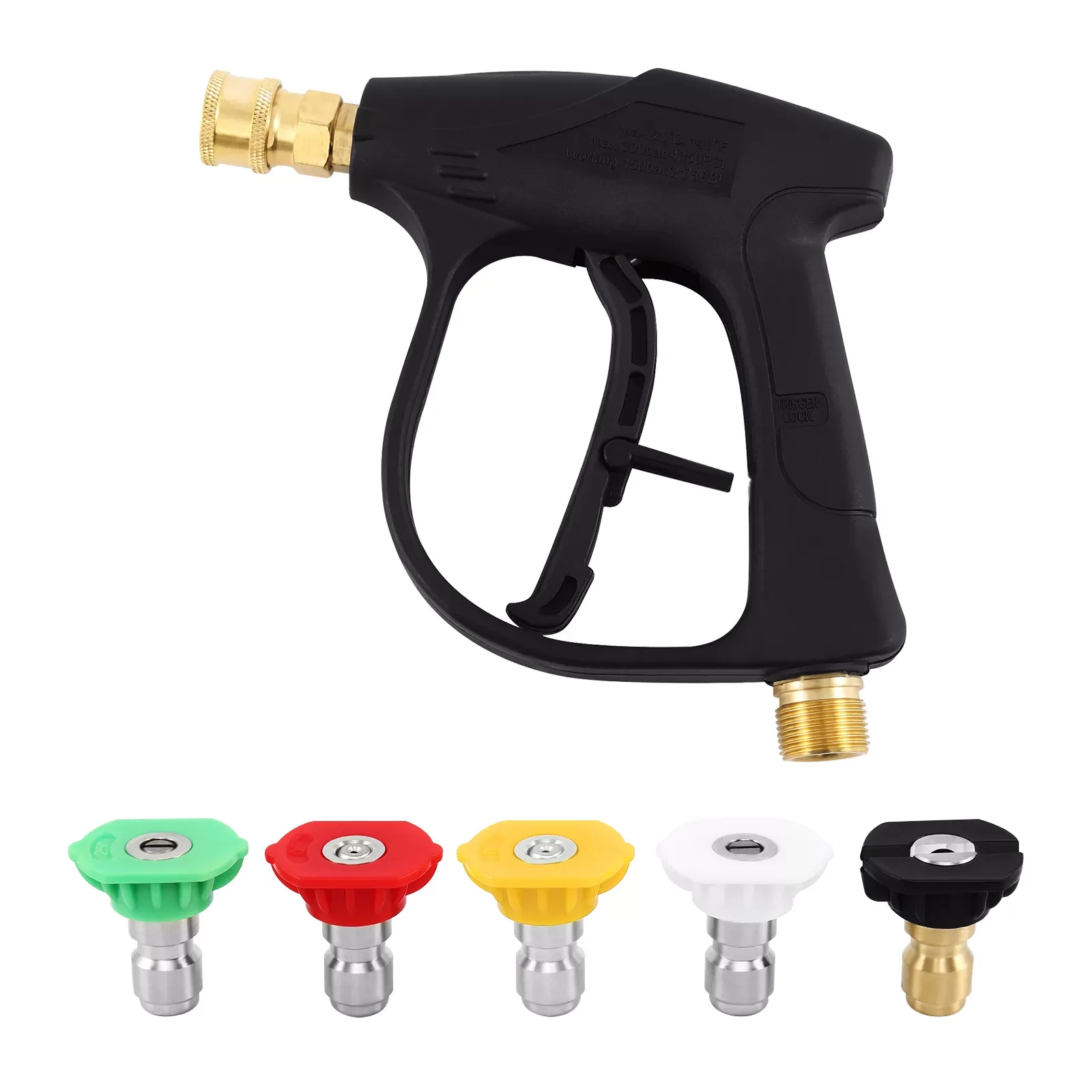 

High Pressure Washer Gun 3000 PSI Car Wash Foam Spray Short Wand + 5 Nozzles