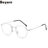 boyarn blue light proof glasses round frame flat lens mens and womens spectacle frames can be equipped with nearsighted specta