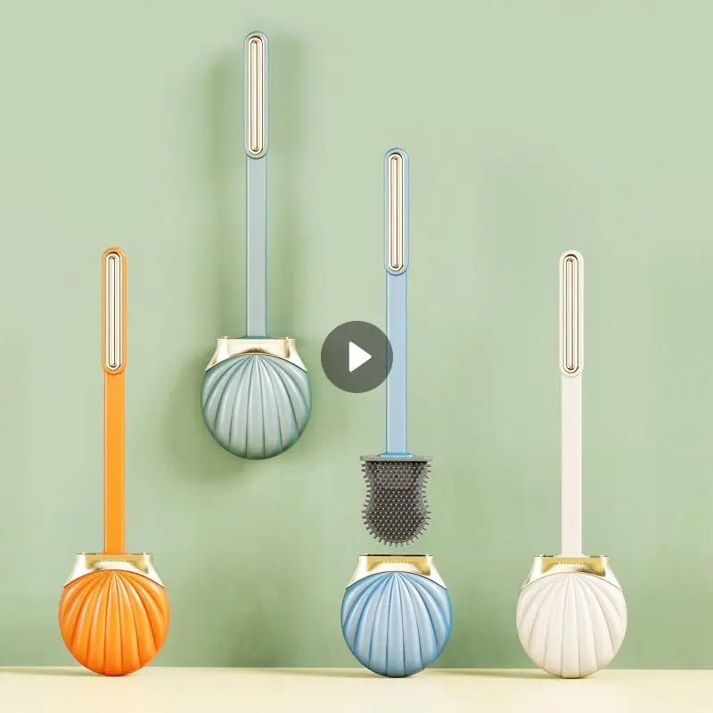

Silicone Toilet Brushes With Holders Set Wall-Mounted Long Handled Toilet Cleaning Brush Modern Hygienic Bathroom Accessories