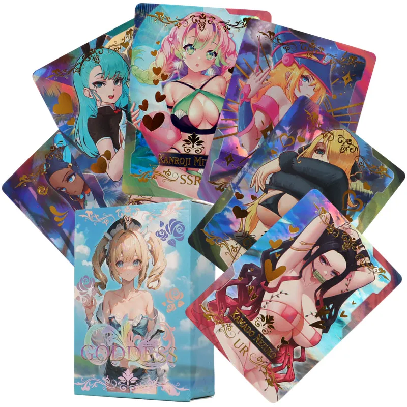 55Pcs Shiny Goddess Story Card Golden Letter Anime Sexy Swimwear Girl Holographic Collection Card