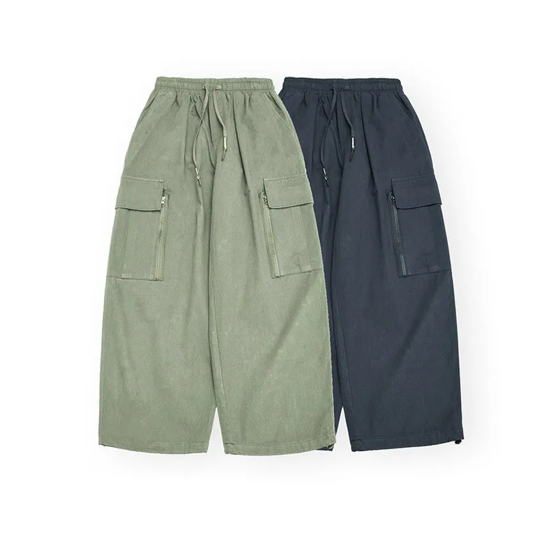 

Брюки-карго мужские с широкими штанинами, модная Свободная Повседневная Уличная одежда в японском стиле, прямые штаны с эластичным поясом, ...