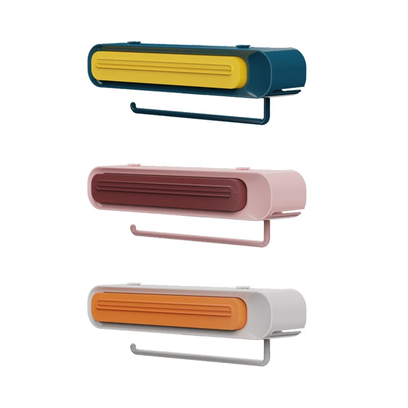 

Plastic Cling Film Cutting Box Suction Cup Wall-mounted Kitchen Divider Storage Convenient Pink Yellow White New