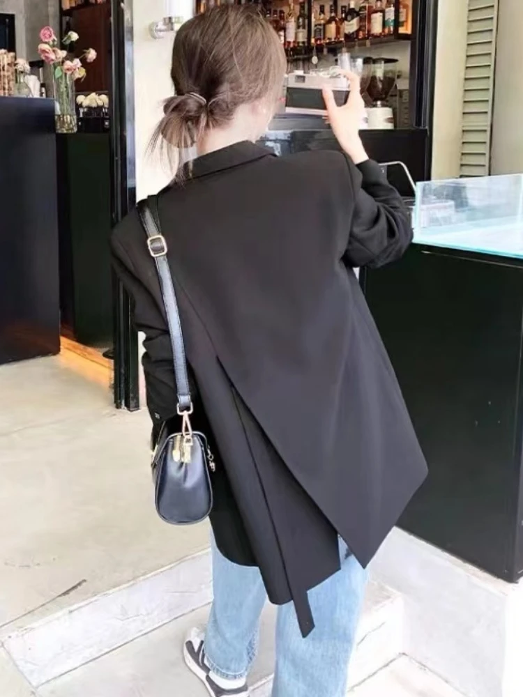 Luxury Brand Long Sleeve Blazer Women Black Blazer Office Lady Single Button Asymmetric Split Coat Casual Coats Girls Streetwear