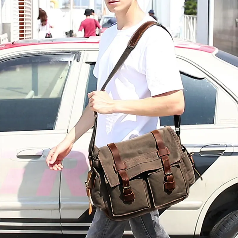 

Men's Shoulder Bag Canvas Crossbody Large Capacity High Quality Multi Pocket Travel Retro Fashion Leisure School Postman Bag