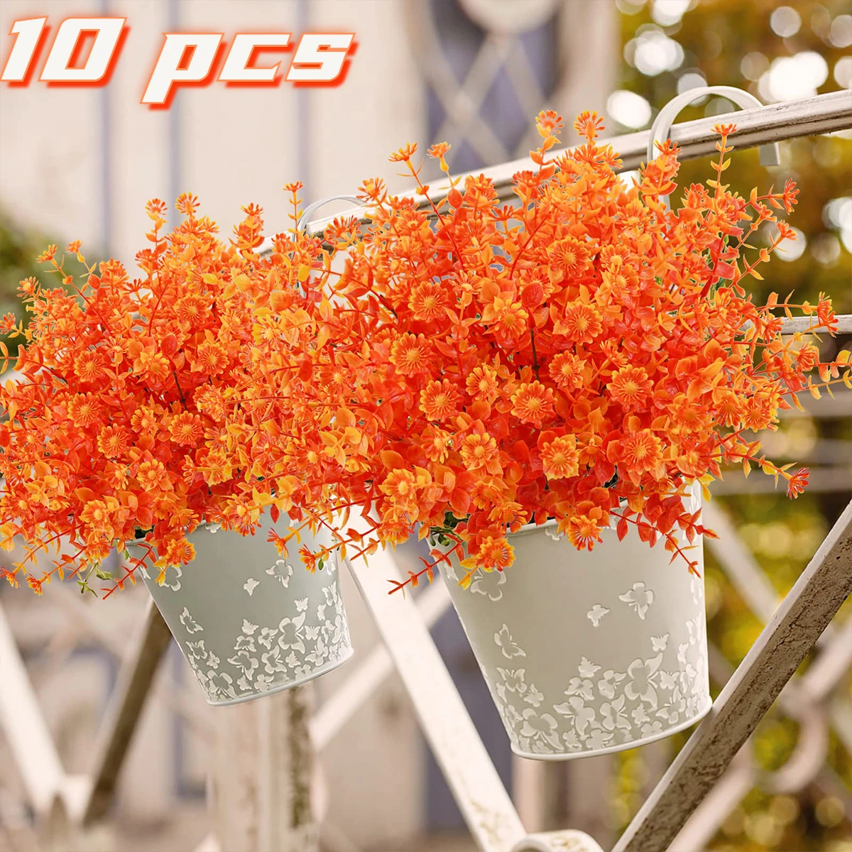 

10Pcs Artificial Fall Flowers Faux Fall Eucalyptus Daisy Bouquets Plastic Greenery Shrub Plant Decoration for Home Table Party