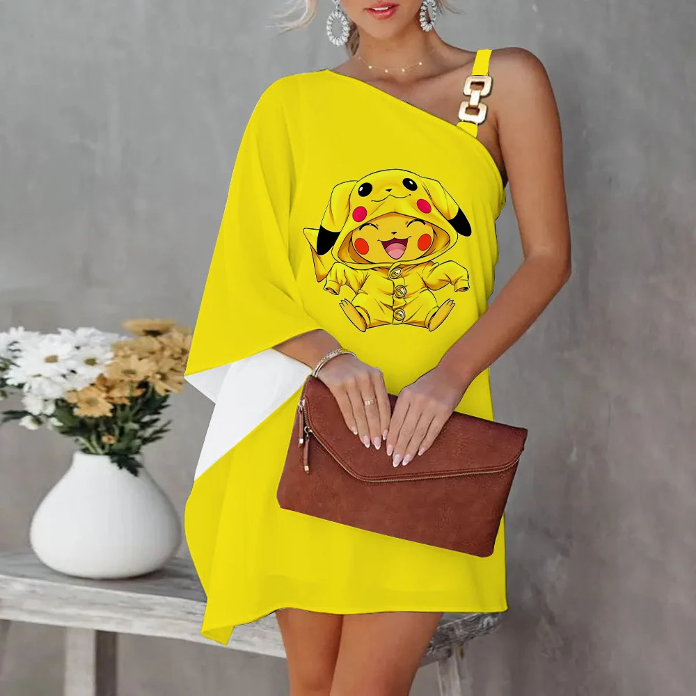 

Pikachu Zevity One-Shoulder Sexy Dress for Women Pokemon Evening Dresses Diagonal Collar Summer 2023 Elegant Party Luxury Sexy