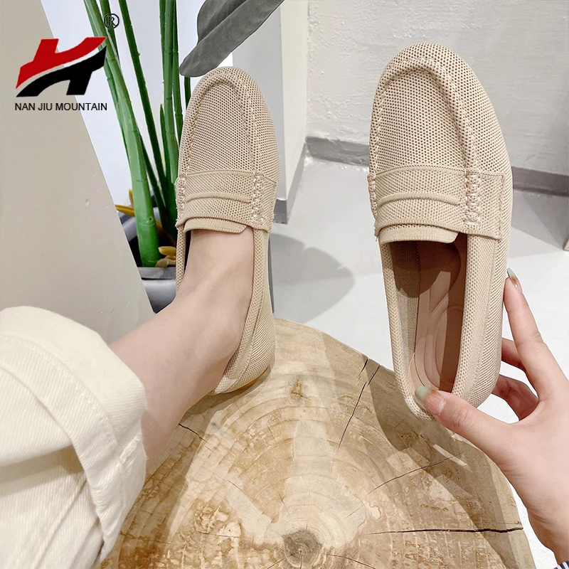 

2023 Fashion Leisure New Spring Autumn Women's Flat Shoes Knitting Round Toe Weaving Lefu Bean Shoes