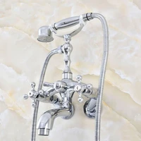 polished chrome brass 3 38 tub mount clawfoot tub faucet mixer tap with hose spray wall mounted dual cross handles mqg408