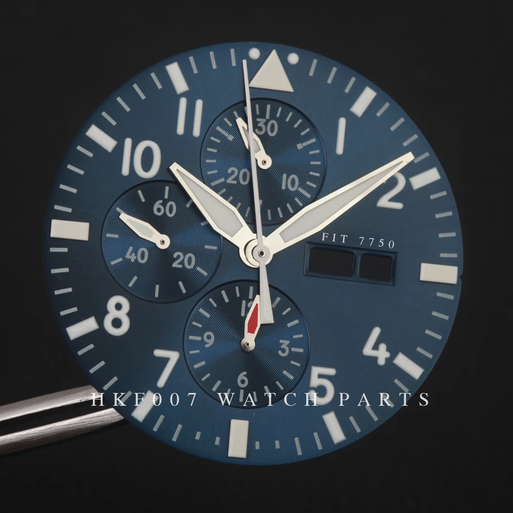 Скидка 37 мм пилотный стиль синий циферблат и набор рук зеленый супер светящийся подходит Eta / Dandong 7750 механизм