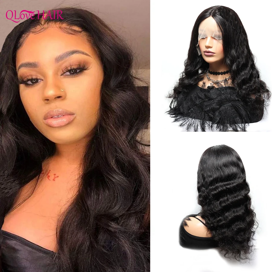 Body Wave Human Hair Wigs 180 Density T Part Lace Wigs For Women Peruvian Remy Hair Middle Part 13x1 Pre Plucked Lace Wigs