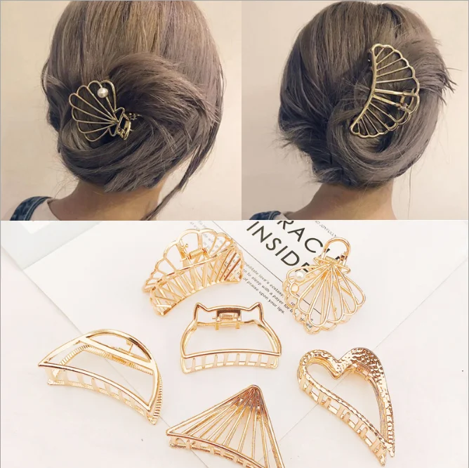 

Fashion Hollow Heart Metal Hair Claw Clips Simple Non Slip Mini Gold Geometric Bangs Barrettes Hair Jaws For Women Girls Daily