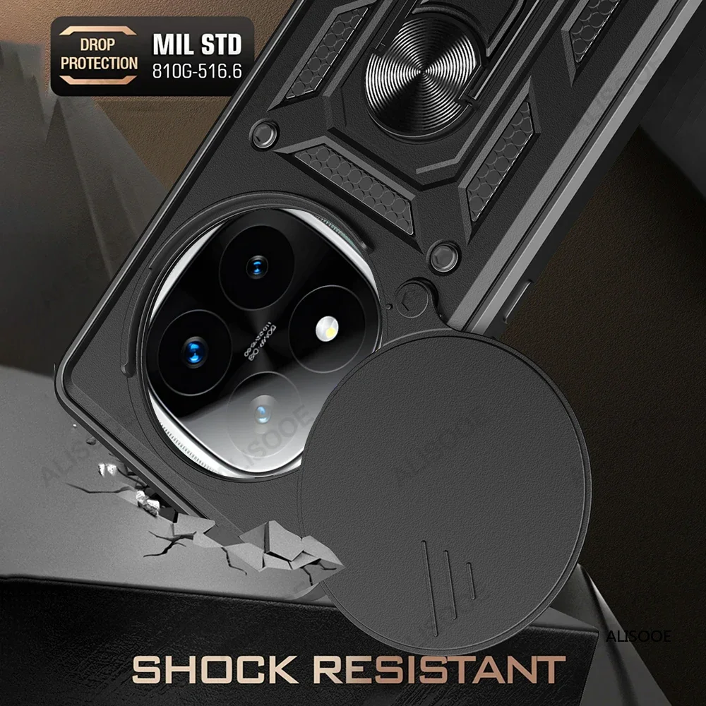 Funda for Redmi Note 14 Pro Plus 5G Case Armor Slide Camera Ring Stand Protection Cover Xiaomi Capa