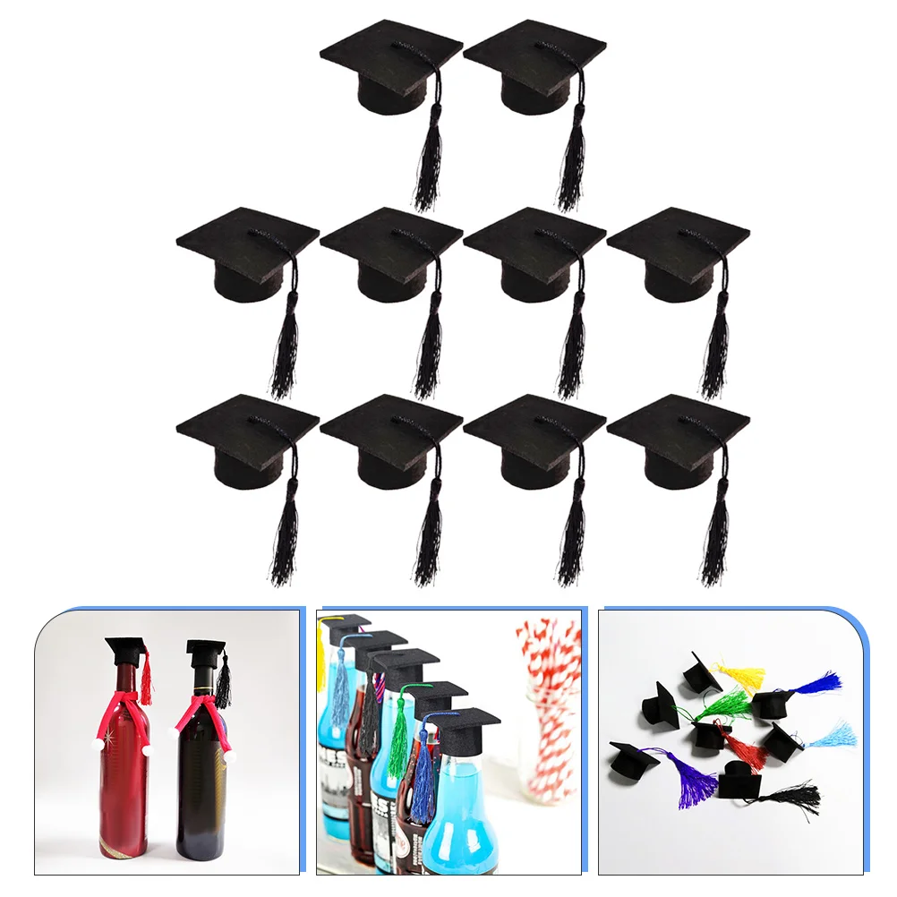 

10 Pcs Mini Graduation Cap Bottle Toppers Champagne Cork Stopper Graduation Hat Bottle Caps Graduation Party Favor Mini Decor