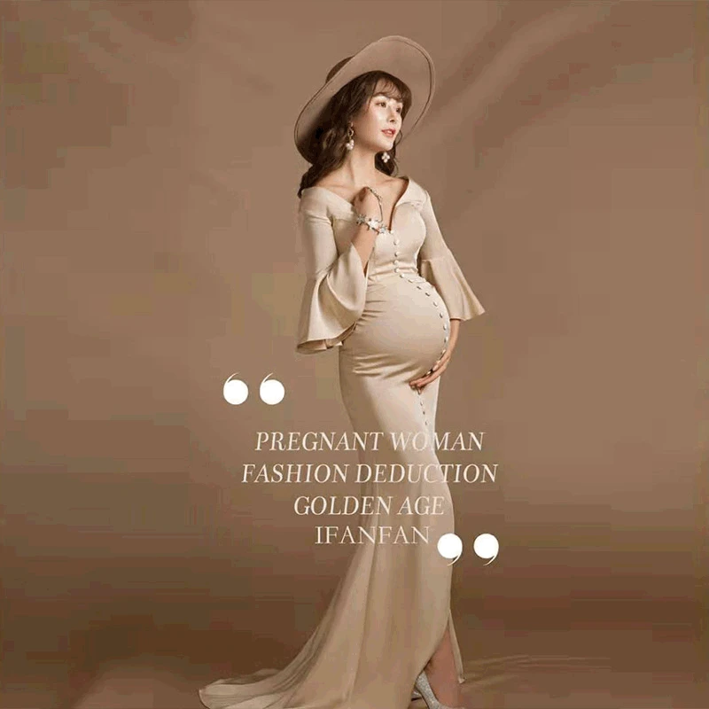 Maternity Photography Props Pregnancy Dress For Photo Shooting Off Shoulderless Pregnant Dres Women Maxi Maternity Gown With Hat