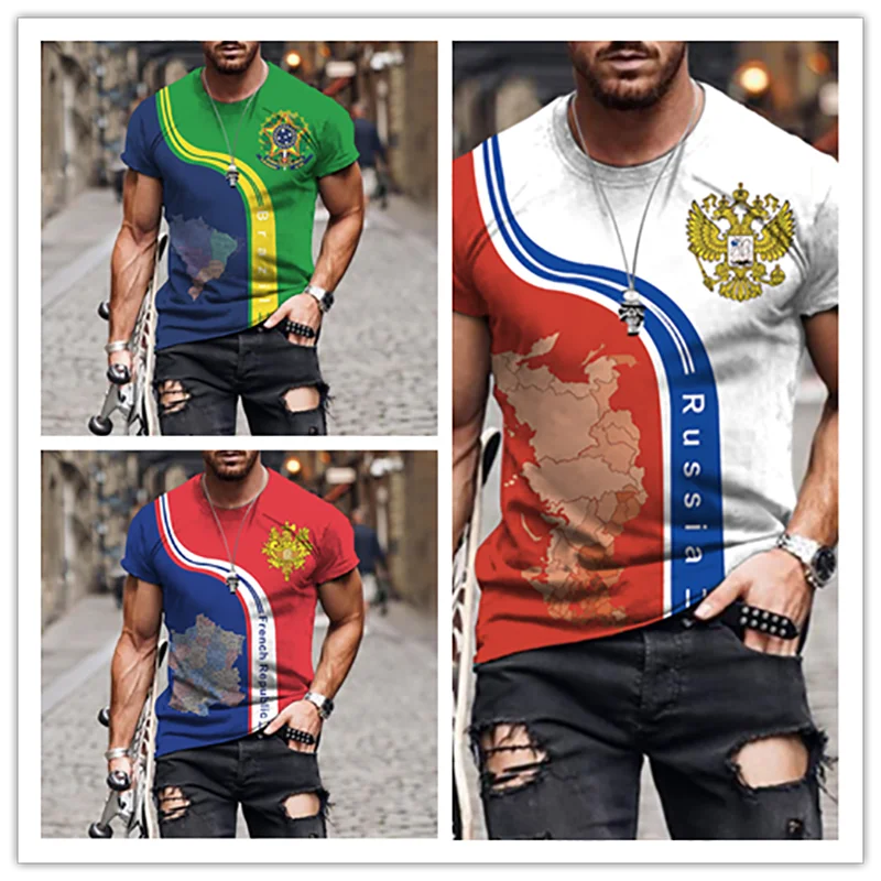 

2022 T shirts Russian Brazil Flag Oversized Harajuku Fashion 3D Printed T shirt For Men Brand Design One Piece Blouses Clothes