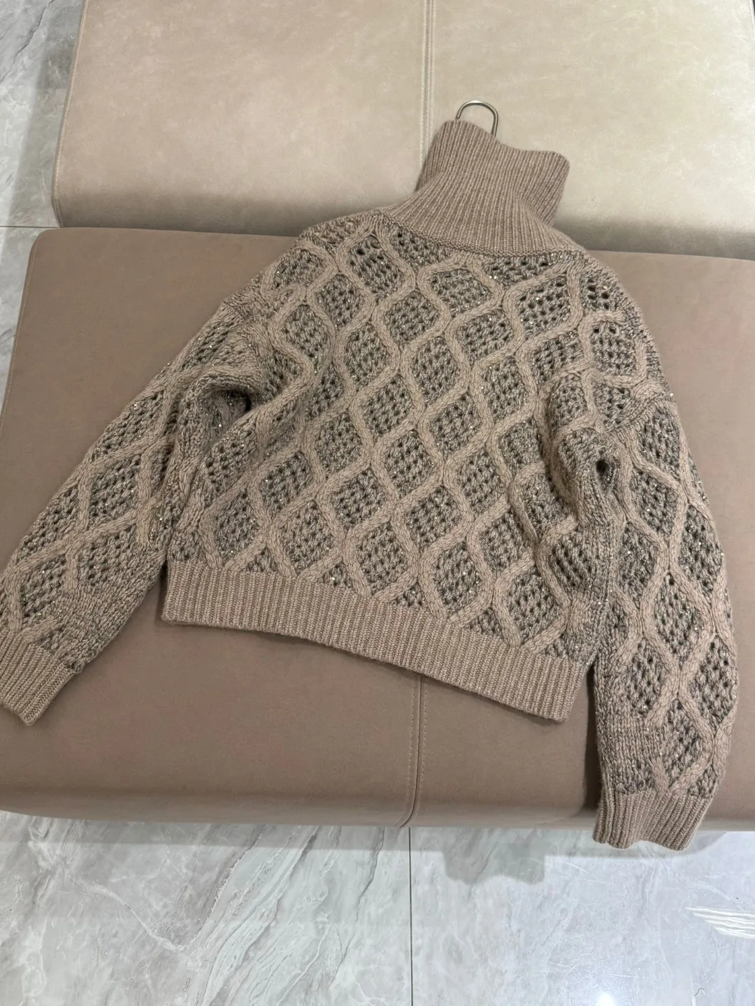 Осенний Женский кашемировый вязаный кардиган с блестками и длинными рукавами