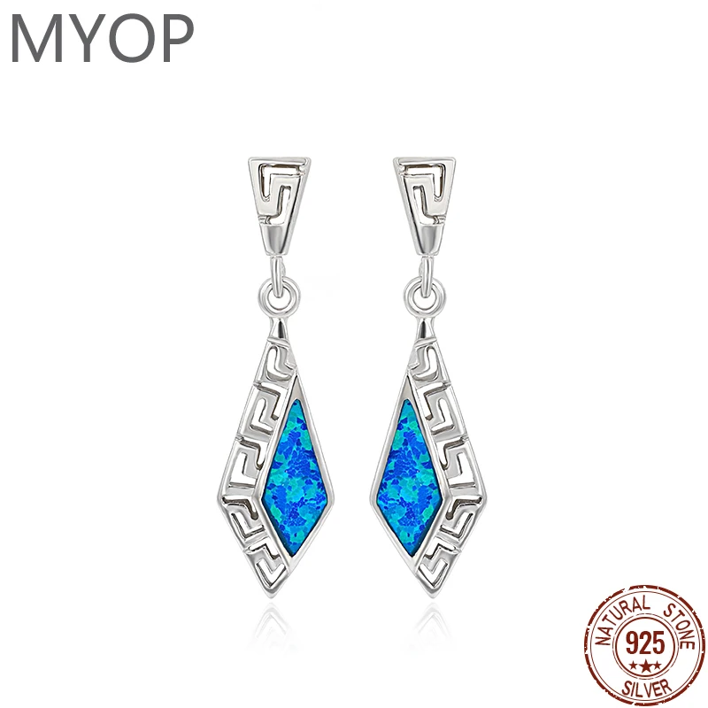 

Модные дизайнерские серьги из стерлингового серебра 925 пробы с геометрическими драгоценными камнями, модные серьги с синтетическим опалом