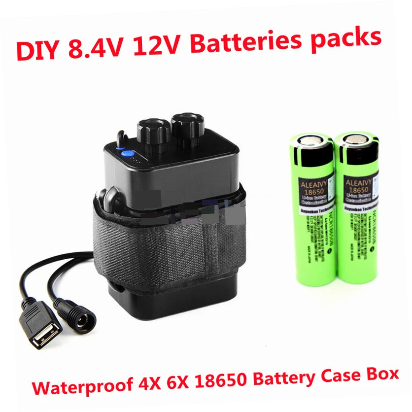 

New Waterproof 4X 6X 18650 Battery Case Box Cover with 12V DC and 5v USB Power DIY 8.4V 12V BATTERY PACK with Battery Cell