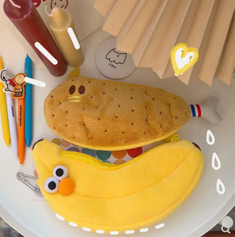 

Korean Stationery Bag Cute Chicken Leg Banana Plush Pencil Case Simple Student Large Capacity Pencil Pouch Novelty Gift