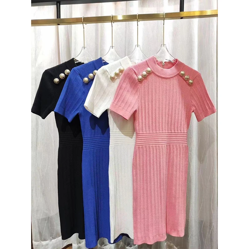

Новая коллекция, дизайнерское женское летнее однотонное эластичное Повседневное трикотажное платье с коротким рукавом и круглым вырезом, 4...