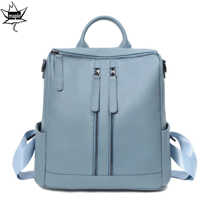 

100% Genuine Leather England Women Backpack Grey Preppy Style Girl's Schoolbag Black Holiday Knapsack Lady Casual Travel Bag