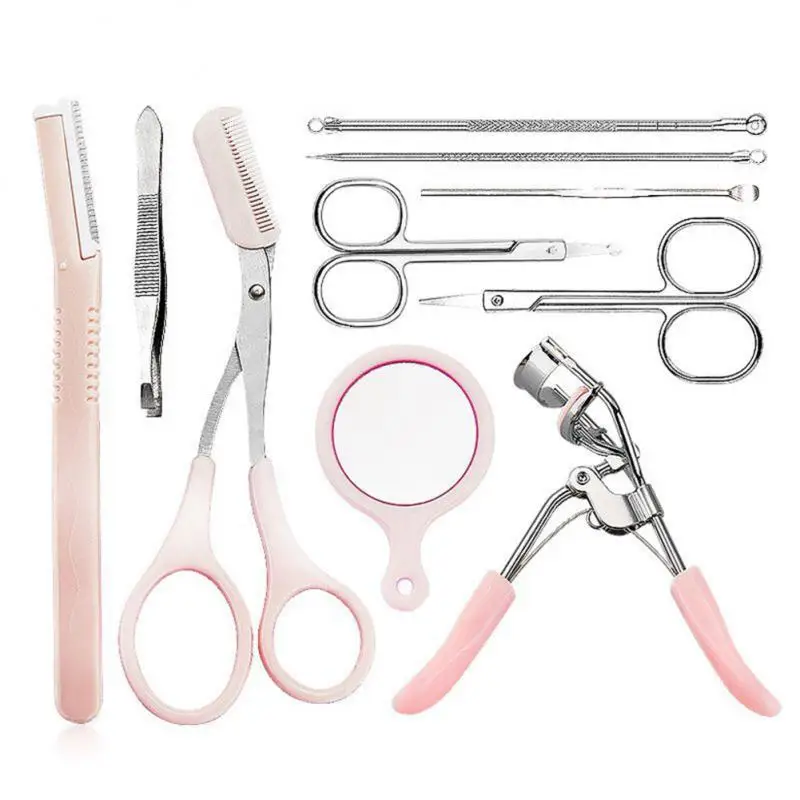 

10pcs Eyebrow Trimmer Suit Eyelash Clip Tweezers Eyebrow Comb Scissors Eyebrow Scraper Nose Hair Scissors Makeup Cosmetics Tool
