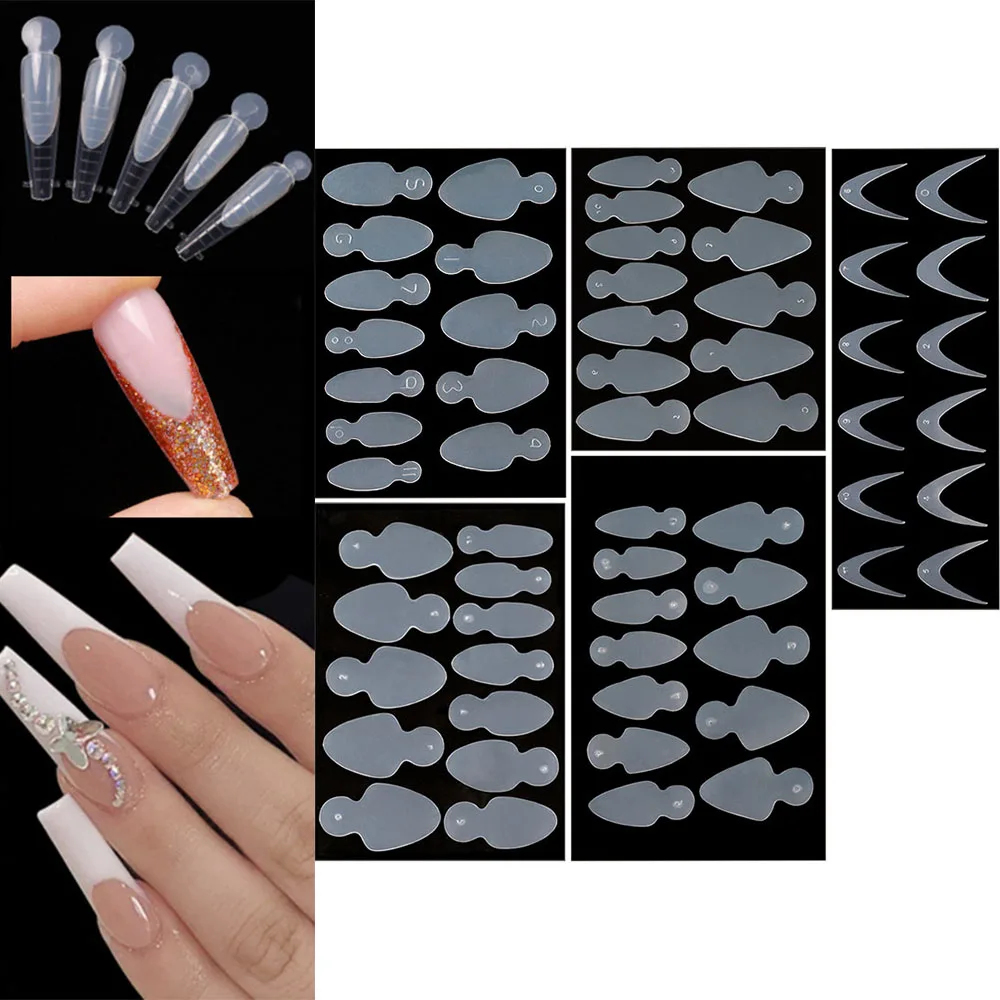 

60pcs French Forma Dual Sticker Reused Silicone French Line for Dual Forms False Tips Poly Nail Gel System Extension Nails Mold