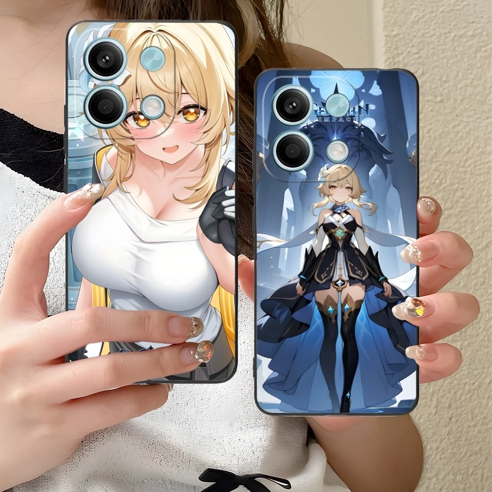 Чехол для мобильного телефона Genshin Impact Lumine Xiaomi Redmi Note 13 12 11 10 9 8 7 6 S A Pro Lite Plus 5G черный