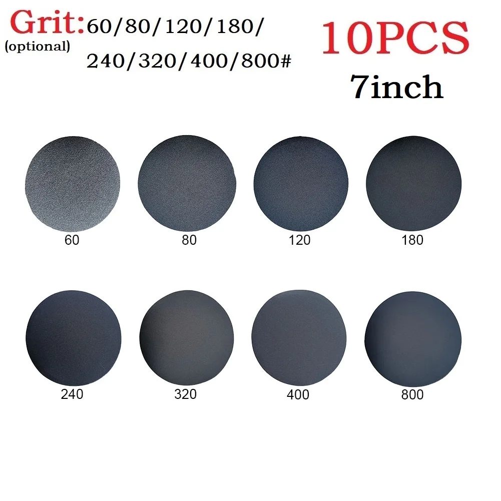 10pcs 180mm 7inch Sanding Discs Wet/Dry Sandpaper 40-800 Grit Hook Loop Round Sander Disc Abrasives Sandpaper Sheets