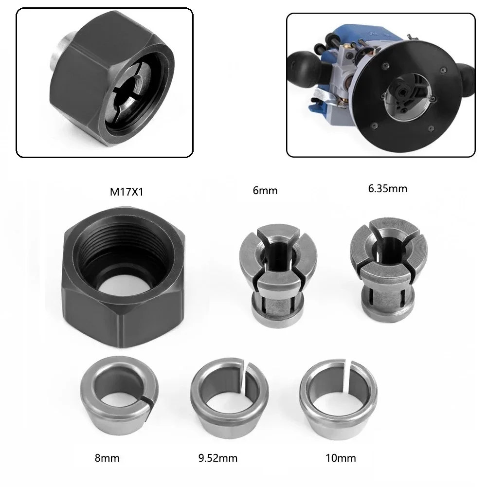 

6 Piece Set Trimmer Collets Suitable For Engraving Machine 10mm 6.35mm 6mm 9.5mm M17*1mm Accessories Brand New