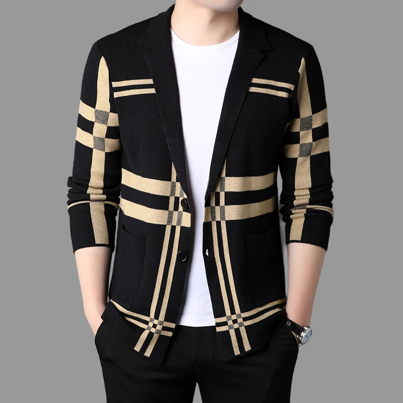

Кардиган Осень корейский модный свитер для отдыха мужской свитер пальто вязаный роскошный клетчатый брендовый высококачественный мужской...