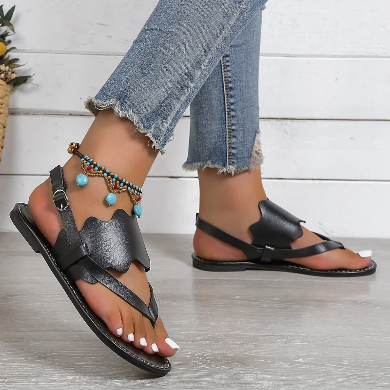 

Женские босоножки на плоской подошве, с ремешком с пряжкой