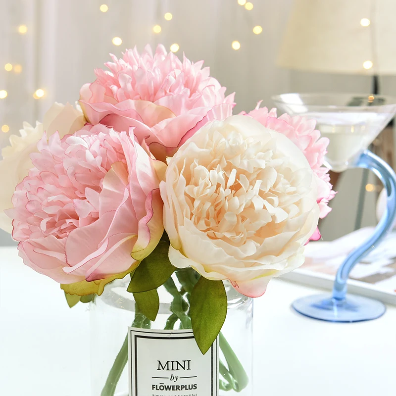 

5 Heads Artificial Flowers European Peony Bouquet for Christmas Home Party Wedding Decoration Silk Peonies Cheap Fake Flowers