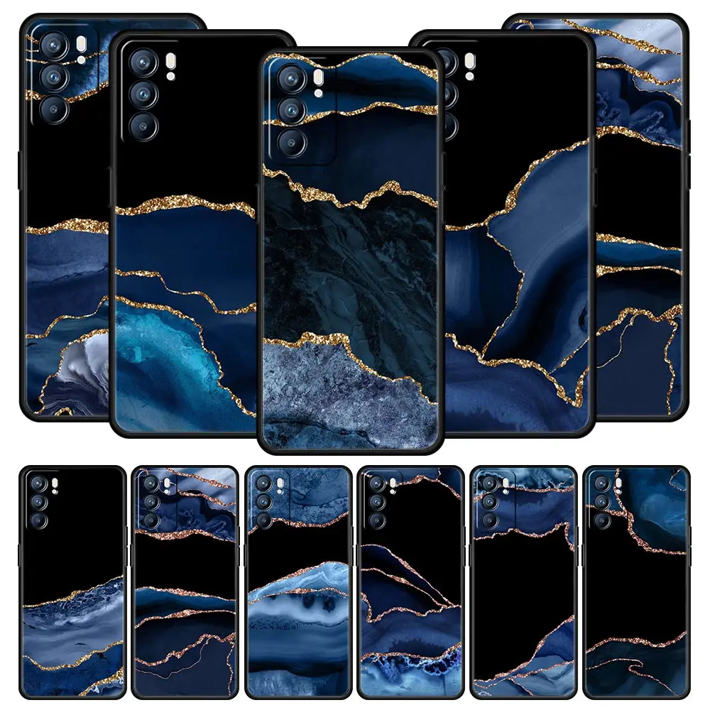 

Navy Agate Marble Pattern Phone Case For OPPO A74 A54 A53 A52 A9 2020 A16 A15 A12 A76 A95 Reno7 SE Reno6 Z Find X5 Pro 5G Cover