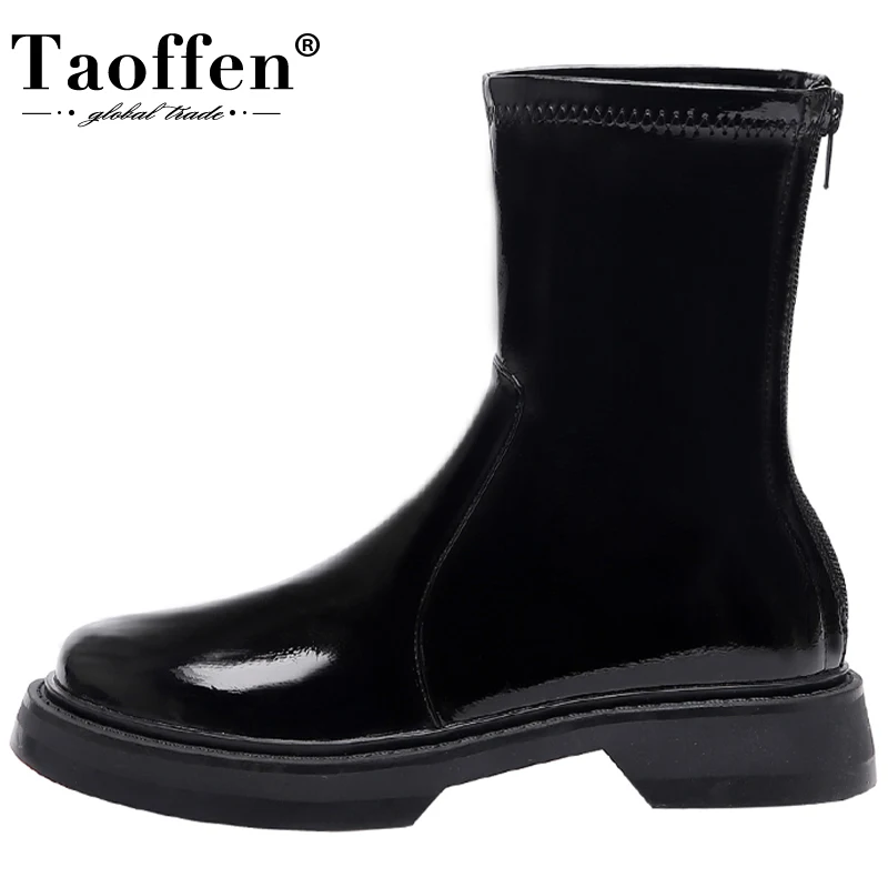 

Taoffen/Новинка; Женские короткие ботинки; Коллекция 2023 года; Зимняя обувь из лакированной кожи для женщин; Модные стильные популярные ботинки; ...