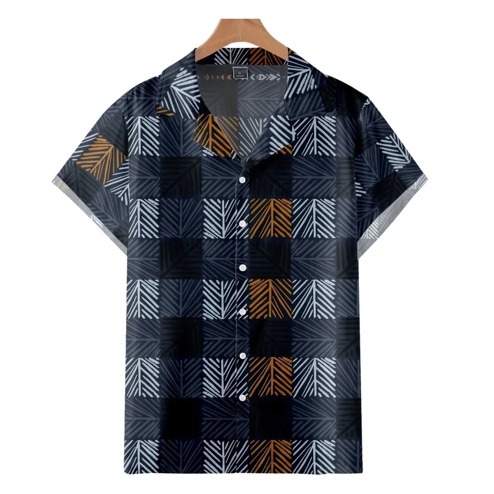 

Hot Sale Men's Cuban Shirt Branch Lattice Print Summer Hawaii Short Sleeve Chemise Homme Plus Size