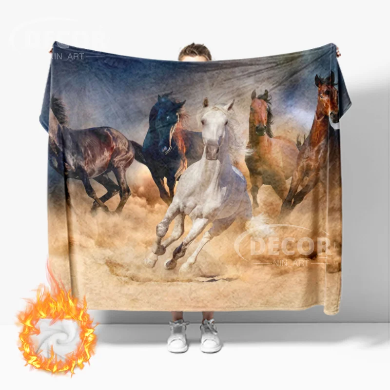 

Horse Galloping Blanket Animal Flannel Blankets 3D Art Decor Print Blankets White Horse Blanket Cover Sofa Beds Throw Blankets