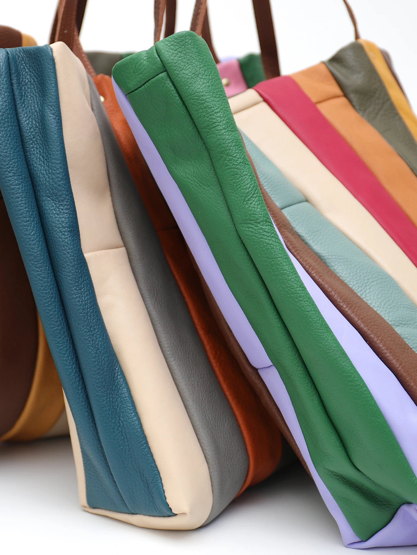 SC Women Large Capacity Tote Genuine Leather Laptop Shoulder Handbag Unique Design Colorful Cow skin Patchwork Purse Shopper Bag