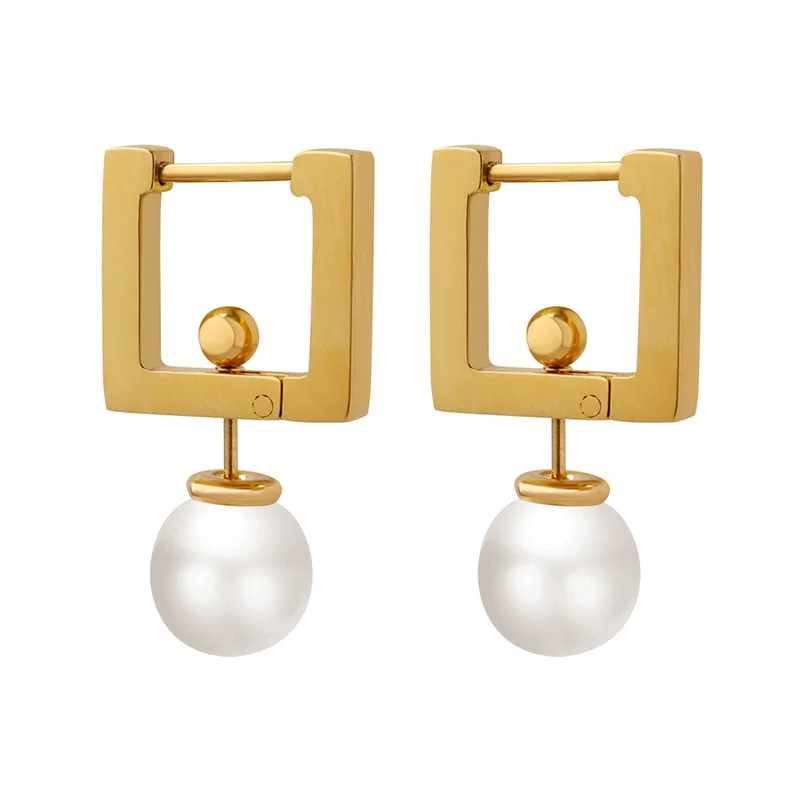 

Pearl earring elegant temperament hollow square imitation pearl does not fade