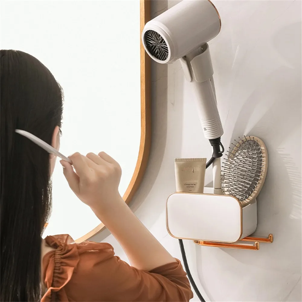 

Wall Mounted Holder Hand free Hair Dryer Bracket Punch Free Toilet Storage Rack Shower Head Bracket Bathroom Blower Organizer