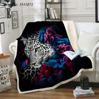 tiger lion leopard 3d printing flannel blanket bed thickening quilt fashion bedspread sherpa throwing blanket adult children 09