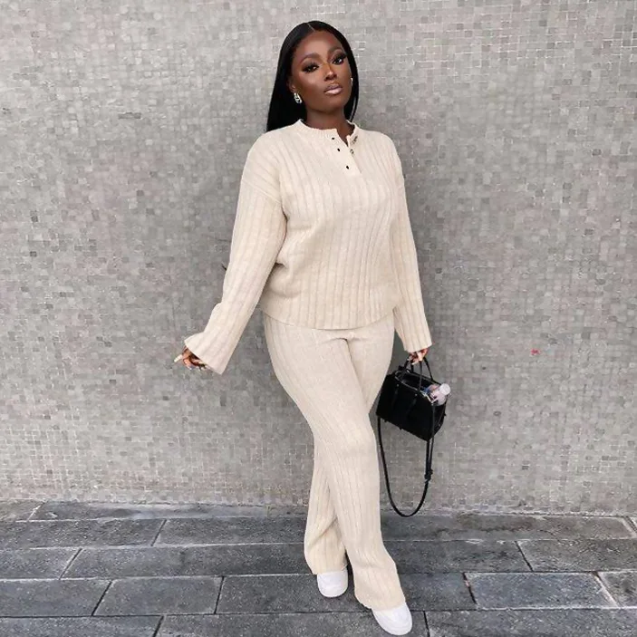 

Chocomist Two-pieces Casual Solid Wram Women Sweater Pants Set