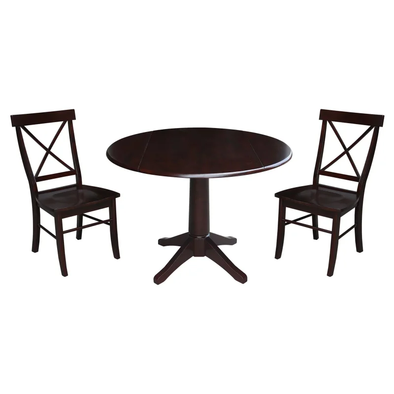 

42" Round Top Pedestal Table with 2 Chairs in Rich Mocha