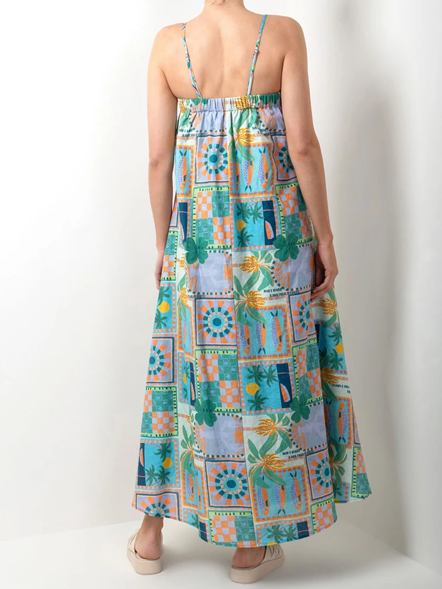 Женское яркое платье Y2k в стиле бохо на тонких бретельках макси-платье с