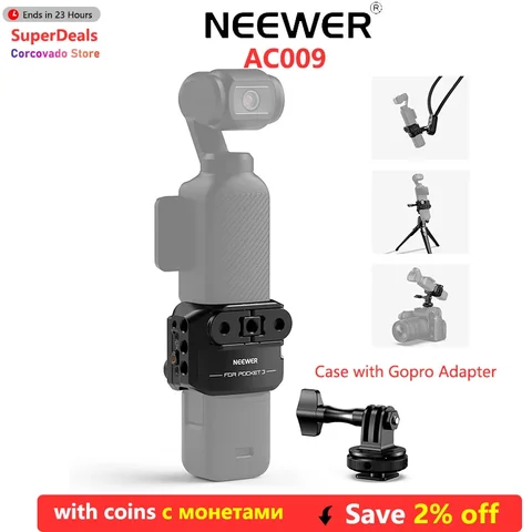Клетка для камеры NEEWER AC009 для экшн-камеры DJI Osmo Pocket 3, металлическая клетка, видеокарданный подвес с адаптером Gopro, резьба 1/4 дюйма, холодный башмак