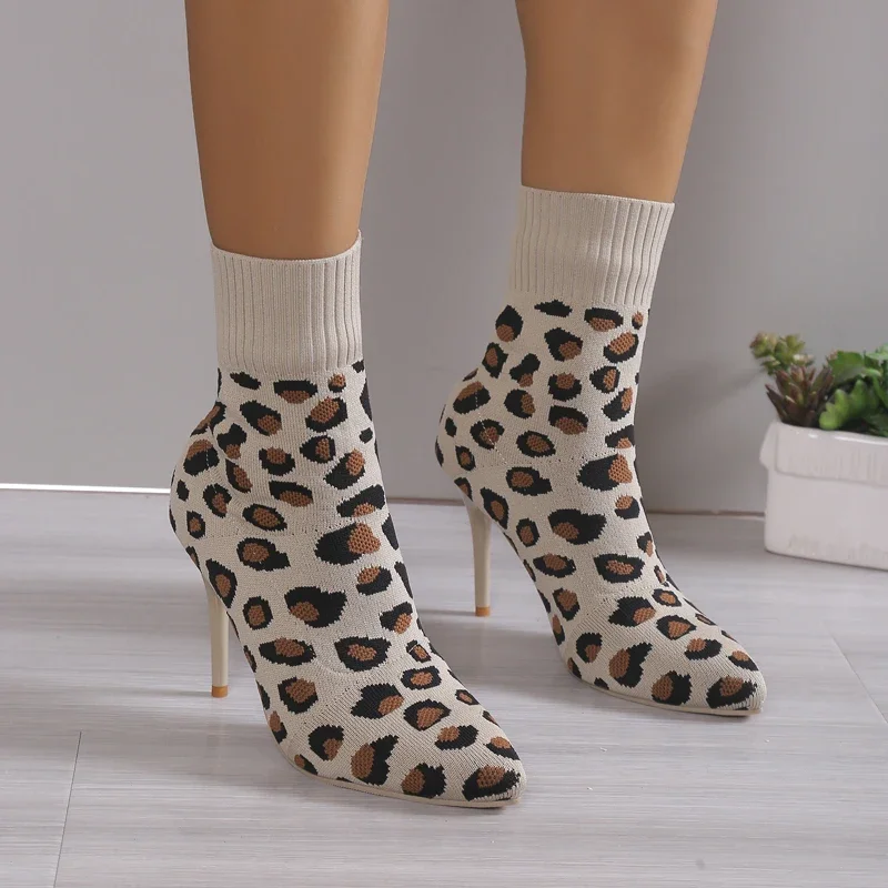 

Sexy Mid-calf for Women Spring Autumn Thin High Heel Boots Fashion Pointed Toe Sock Boots Knitting Stretch Ladies Shoes Zapatos