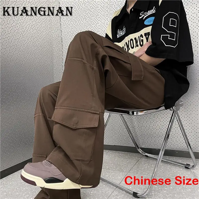 

KUANGNAN Straight Cargo Pants With Pockets for Man Harajuku Dropshipping Military Trousers Work Wear Harajuku 3XL 2023 Spring
